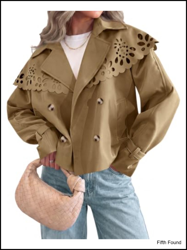Cropped Trench Coat Cape Hollow Shoulder Jacket Oversized Lightweight